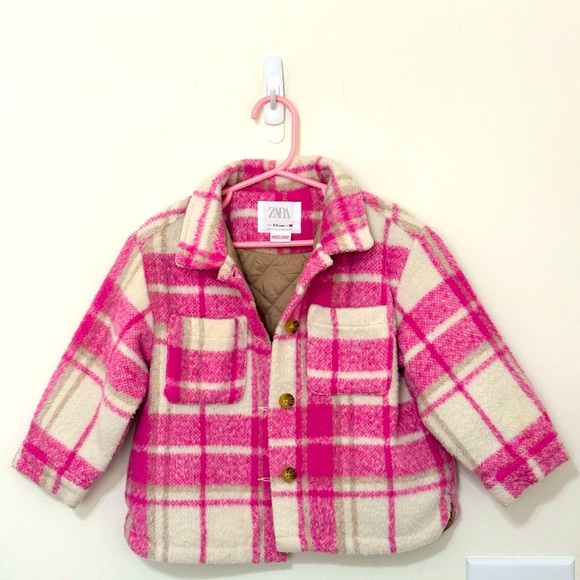 Zara Kids Pink and Cream Plaid‎ Jacket - Picture 1 of 4